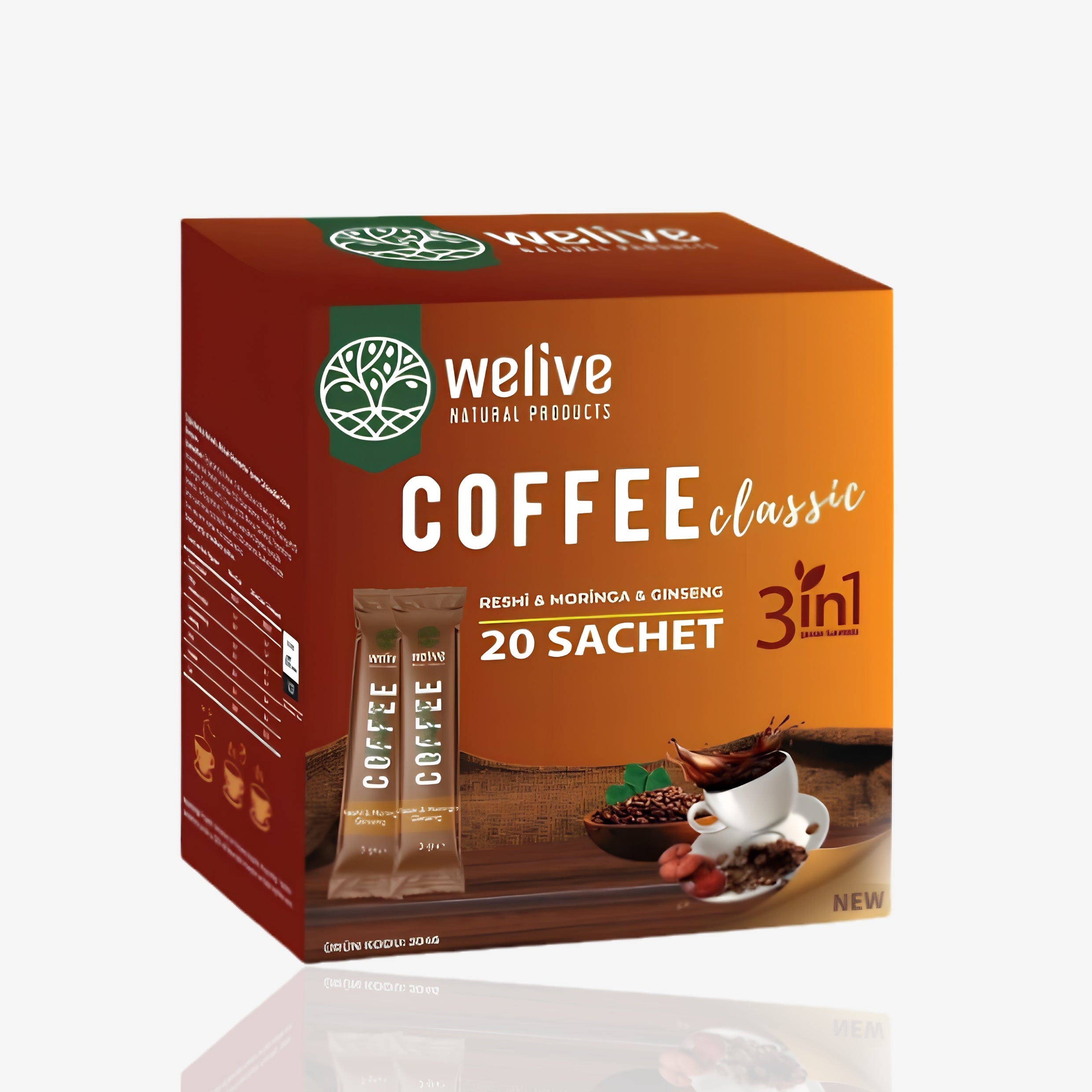 قهوة WeLive 3in1 بالريشي والمورينغا والجينسنغ - 20 ظرف