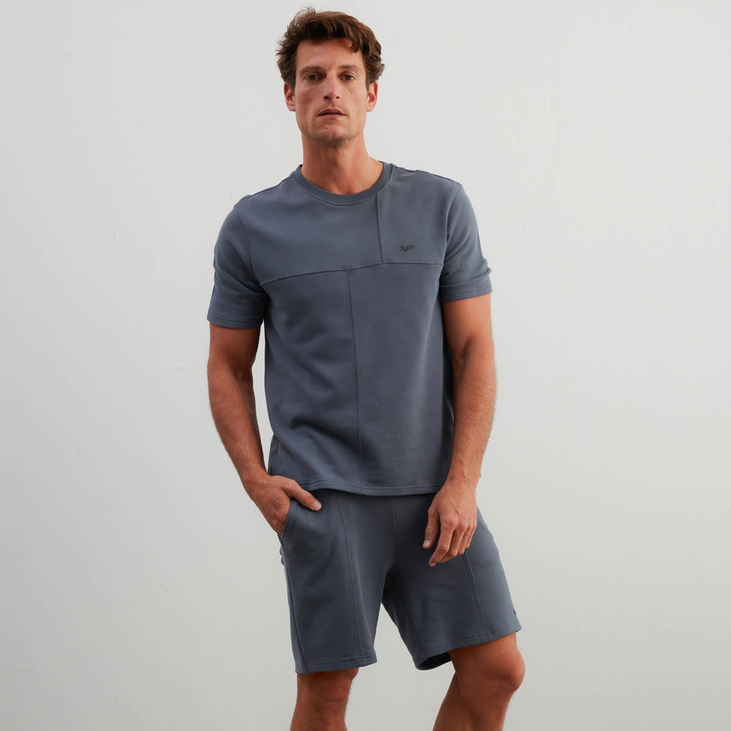 Men's Cotton Cut-Out Set - Short-Sleeve T-Shirt &amp; Pocket Shorts - Indigo