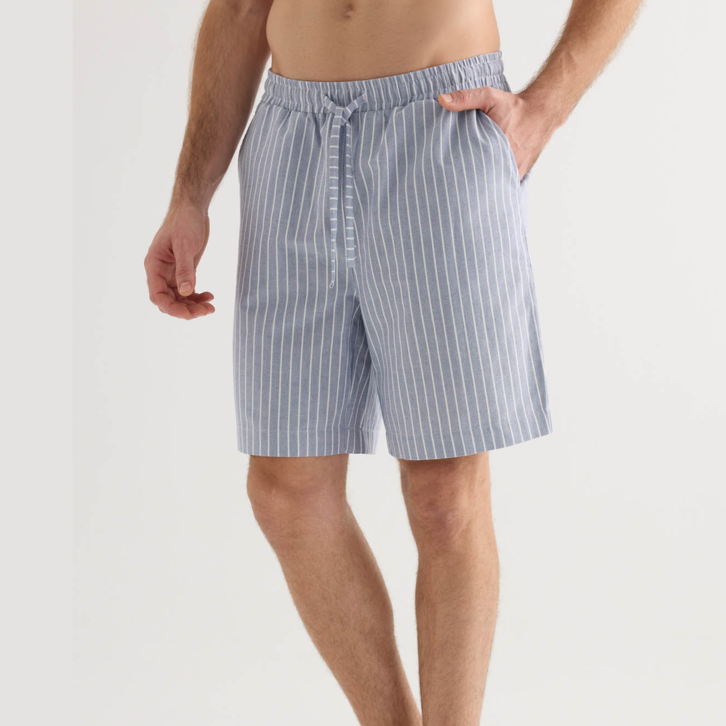 Men's Striped Cotton Shorts with Pockets - Blue
