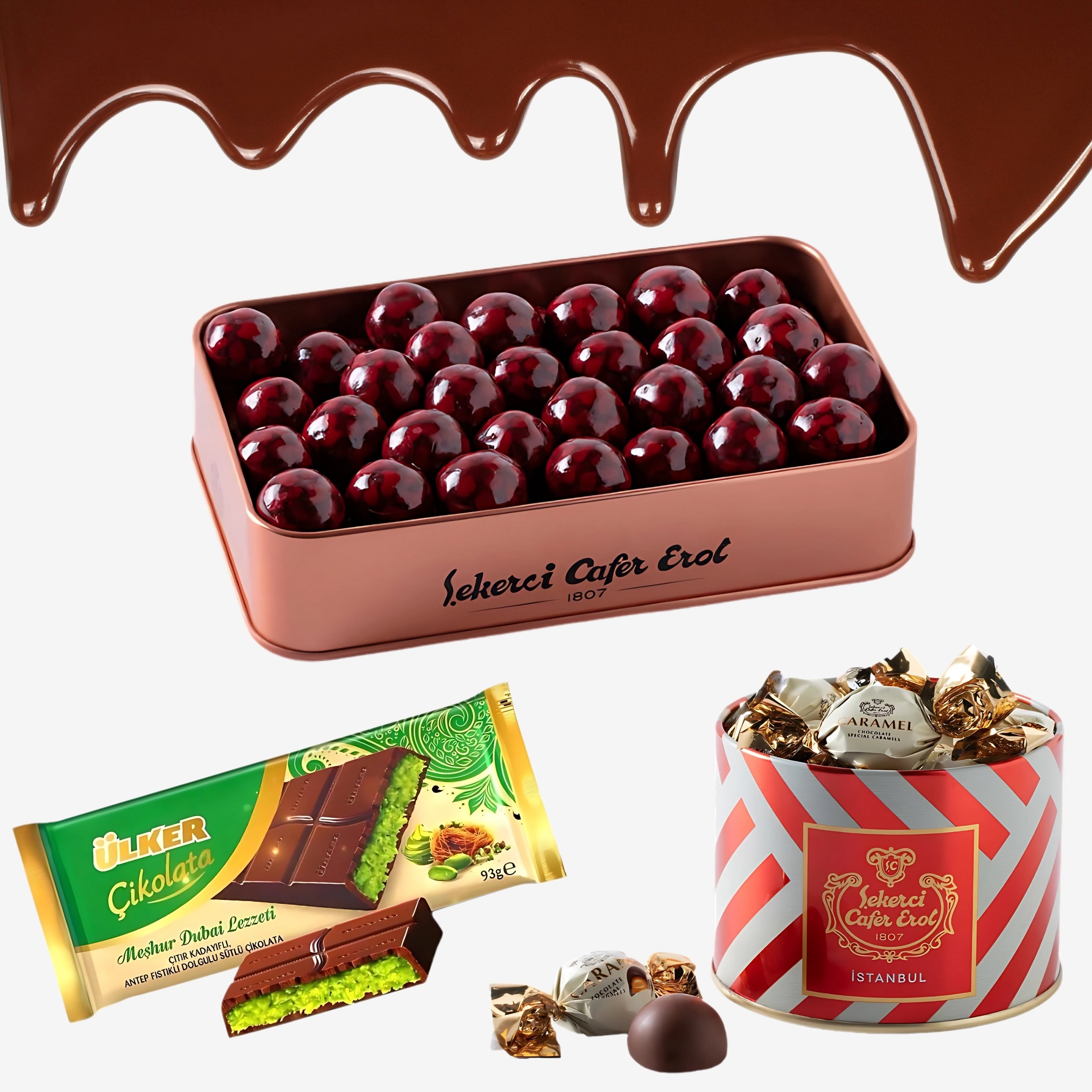 Hala Al Saada in three flavors (Raspberry Dragee - Luxury Caramel Chocolate - Famous Dubai Chocolate)