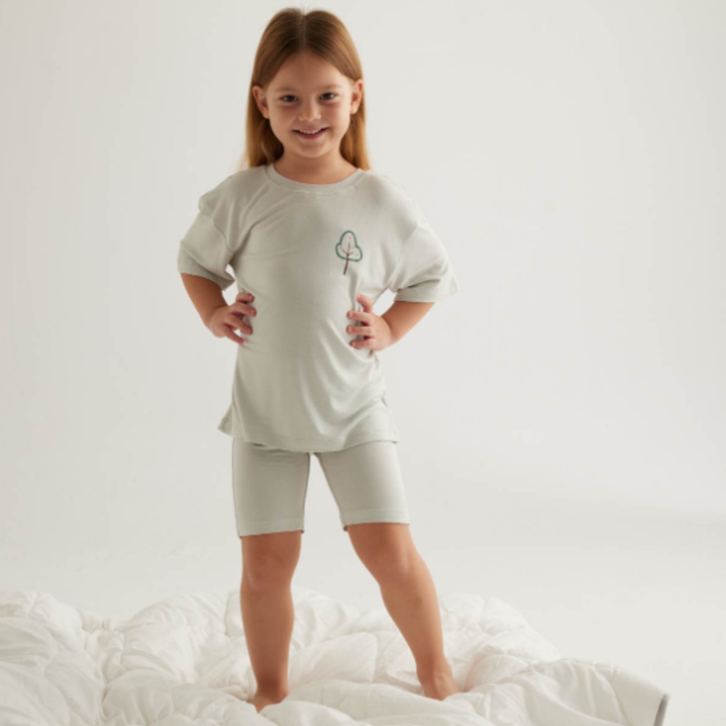 طقم شورت قطني بياقة مستديرة للبنات haysshop