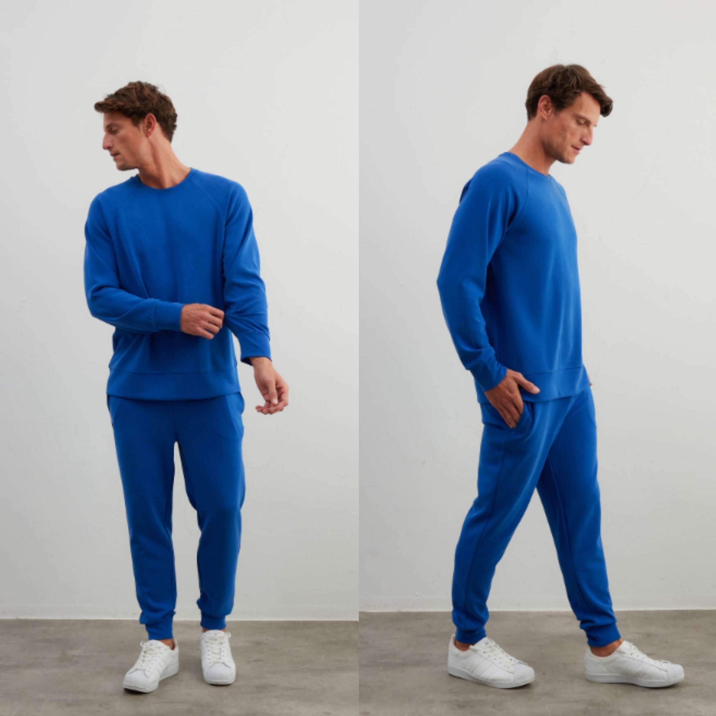 طقم رجالي من القطن طويل الأكمام مع بنطلون جيوب بلون إنديجو haysshop