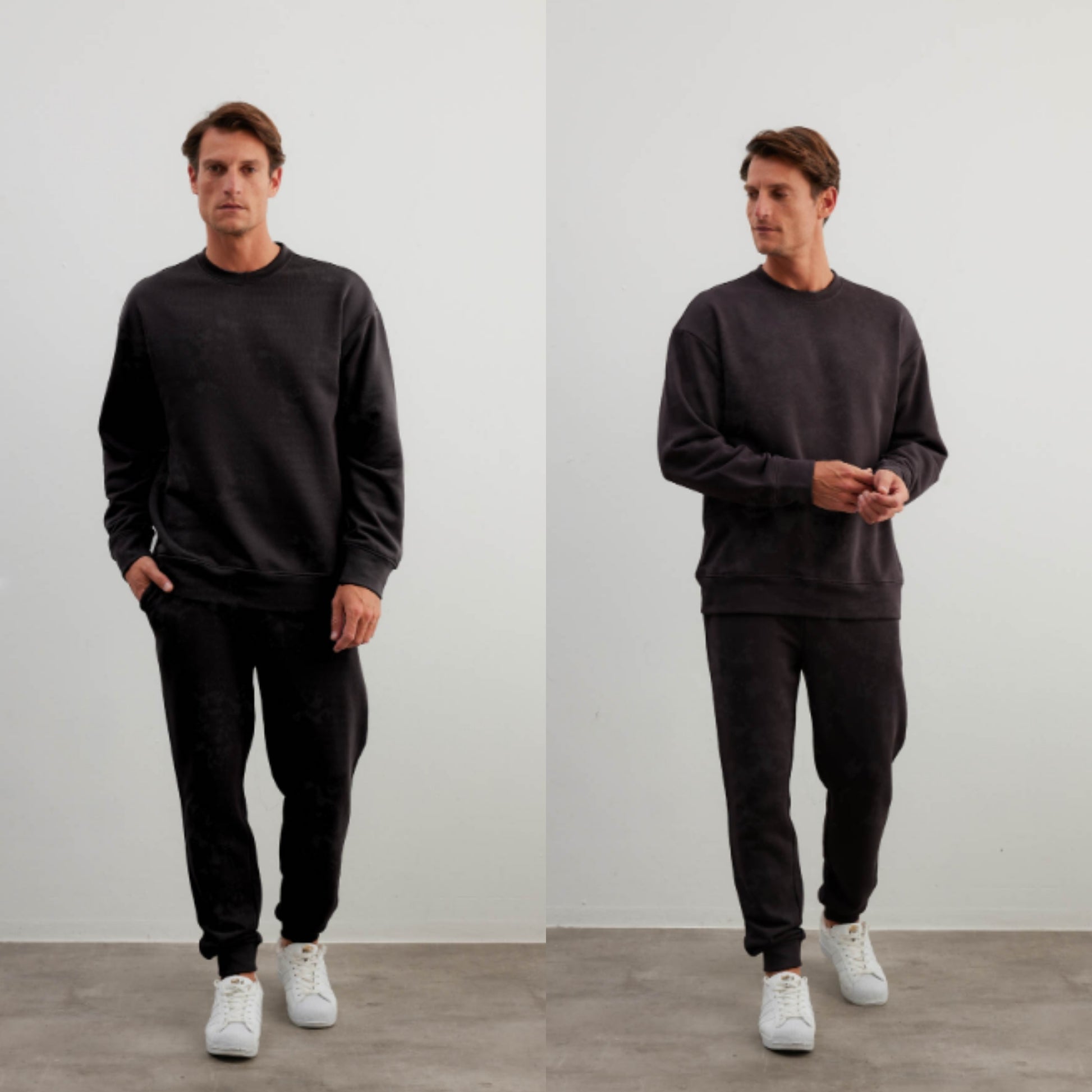 طقم رجالي من القطن طويل الأكمام مع بنطلون جيوب بلون إنديجو haysshop