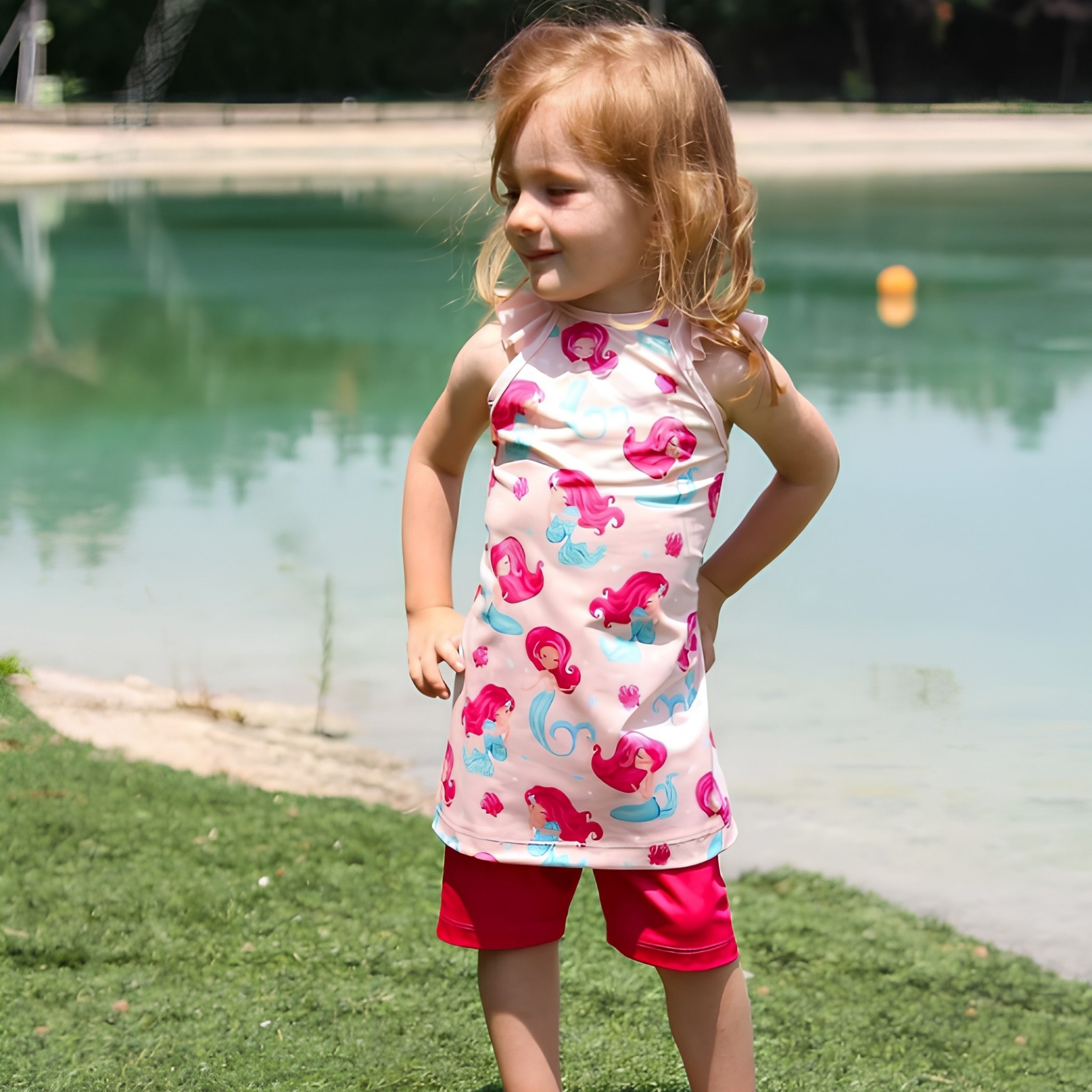 Mermaid-print girls' swimsuit