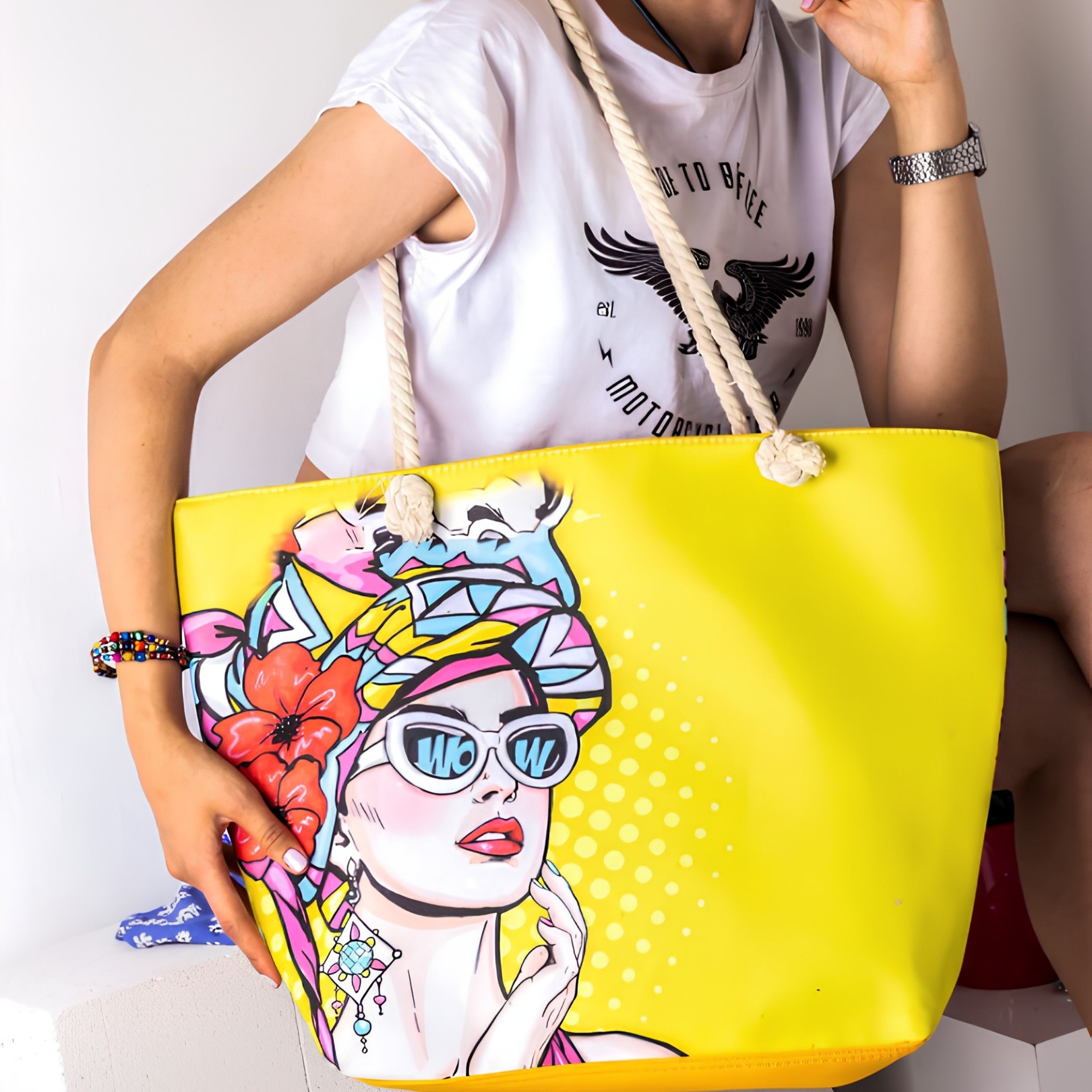 Women's yellow beach bag
