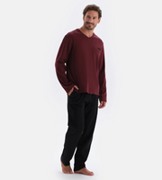 Men's V-Neck Pajamas in Dark Red and Black