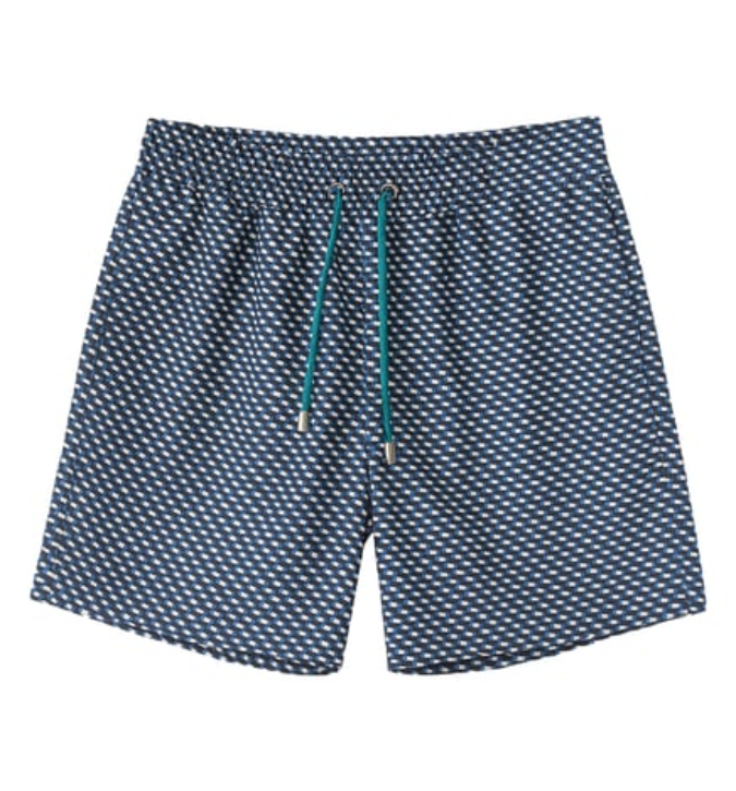 شورت سباحة رجالي بطبعة هندسية – كحلي | قماش سريع الجفاف وراحة مثالية
