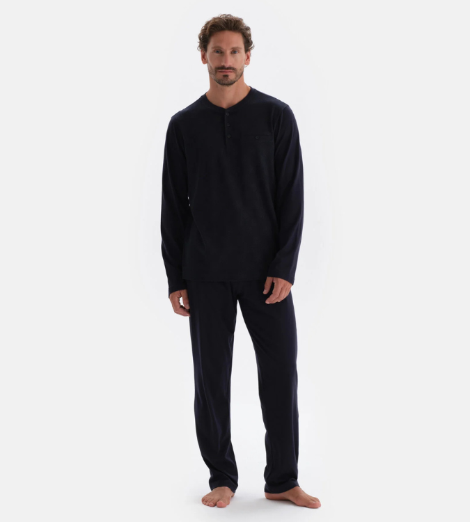 Men's Button-Down Crew Neck Pajama Set in Navy