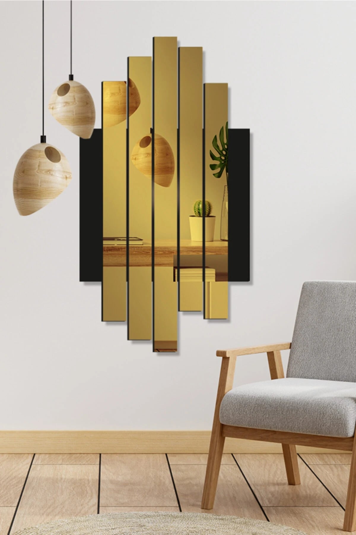 لوحات جدارية عاكسة غير متماثلة من AHWALL - ذهبي - 32 × 60 سم / قطعة - 212765551
