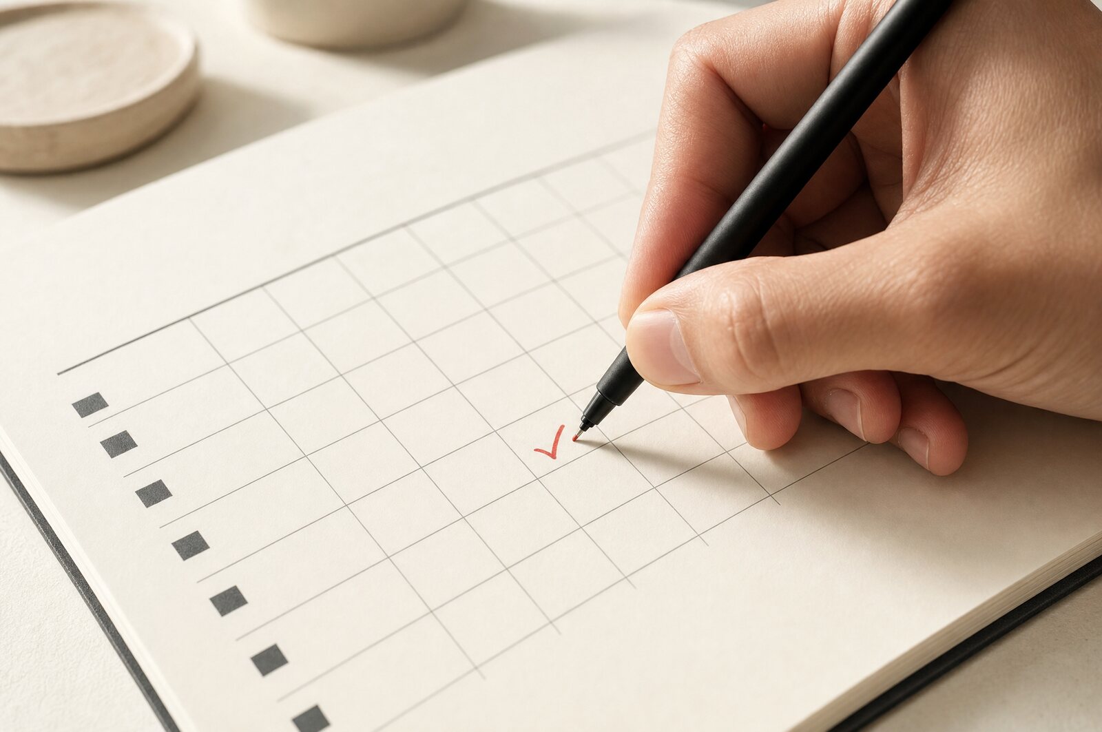 يد تضع علامة حمراء في خانة من جدول متابعة أسبوعي