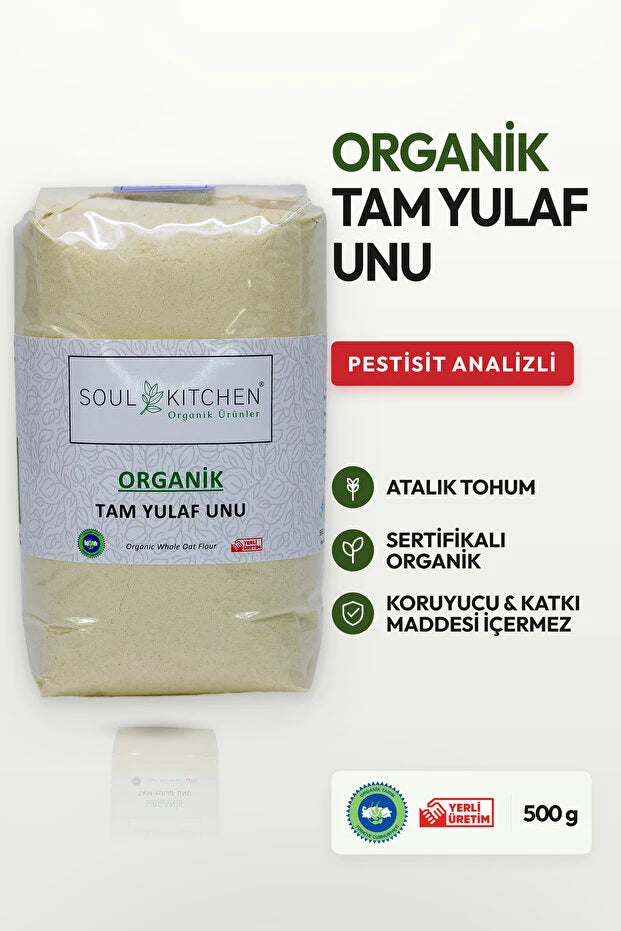 عبوة دقيق الشوفان الكامل العضوي من Soul Kitchen بوزن 500 غرام