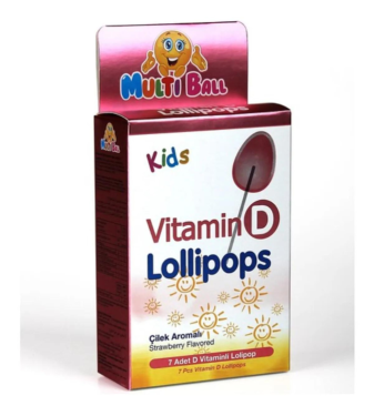 Strawberry flavored vitamin D lolliops for kids