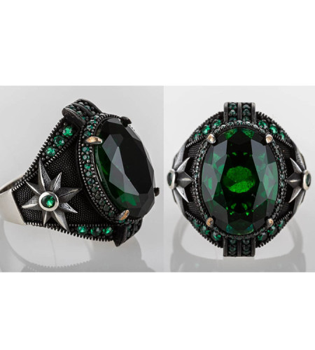 Sterling Silver 925 with Emerald Stone - Compass Model
