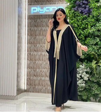 Black and Gold Abaya - Large Size - Fiore Fashion