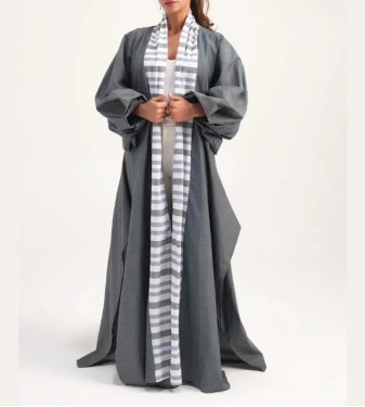 Gray linen wide abaya
