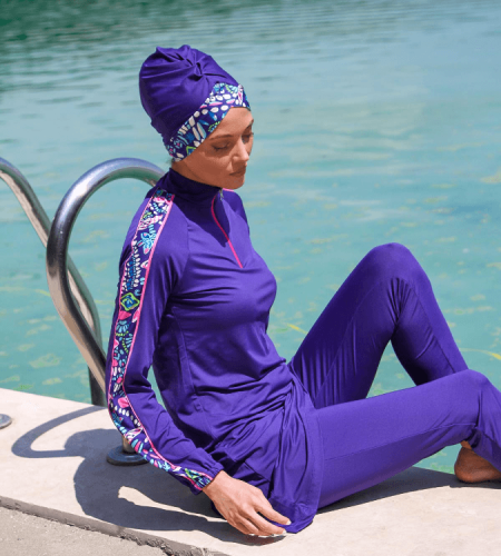 Long Sleeves Patterned Fully Covered Hijab Swimsuit