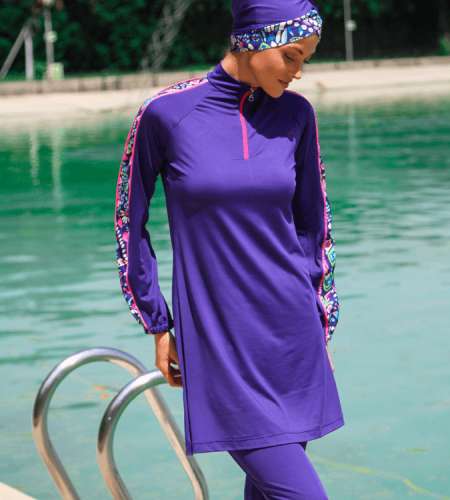 Long Sleeves Patterned Fully Covered Hijab Swimsuit