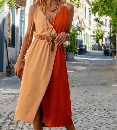 Women's Two-Tone Dress with Belt from Sungirl