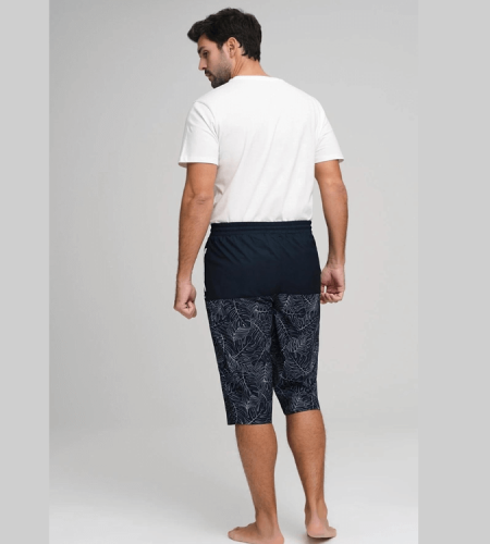 Men's Navy Leaf Patterned Shorts - Haşema 