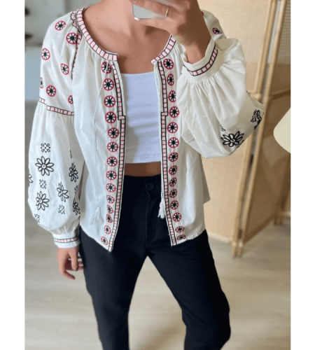 Embroidered linen jacket