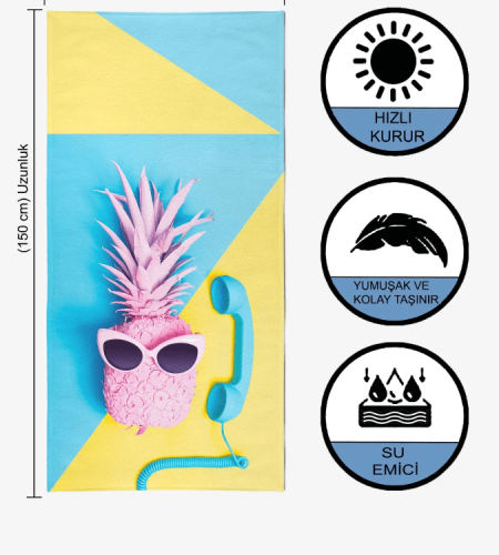 Beach towel with a digital pineapple print - VEVİEN HOME