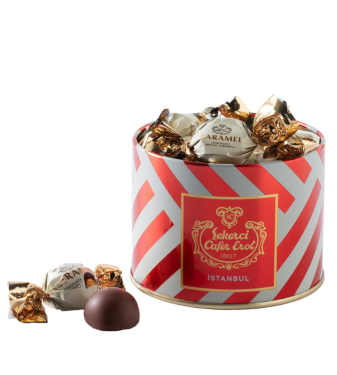Caramel cocoa in a tin box with a crystal lid - 200 gr - şekerce cafer Erol