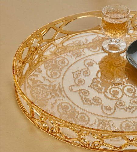 Gold round coffee serving tray