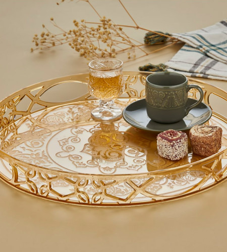 Gold round coffee serving tray