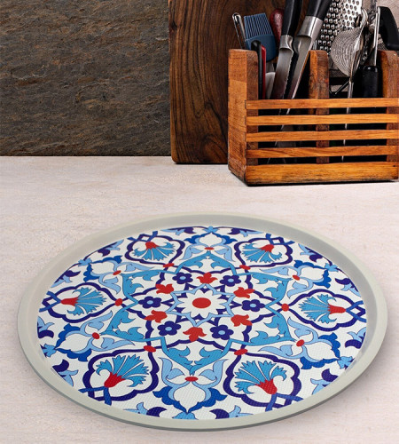 Patterned White Round Tray