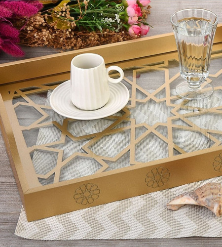 Wooden Glass Luxe Decorated Gold Lacquer Tray