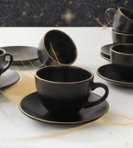 Keramika black tea cup set for 6 persons