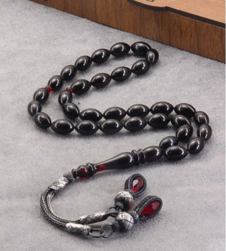 Silver Tasseled Fire Amber Rosary