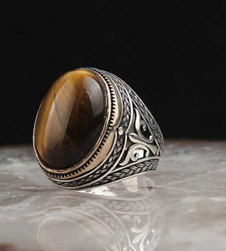 Sterling Silver Men's 925 Ring with Tiger Eye Stone