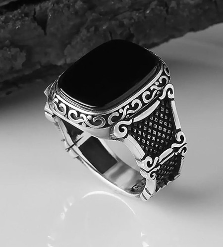 Sterling Silver Men's Ring 925 with Onyx Stone