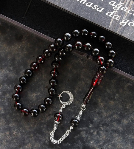 Fire Amber Rosary with Silver Tassel