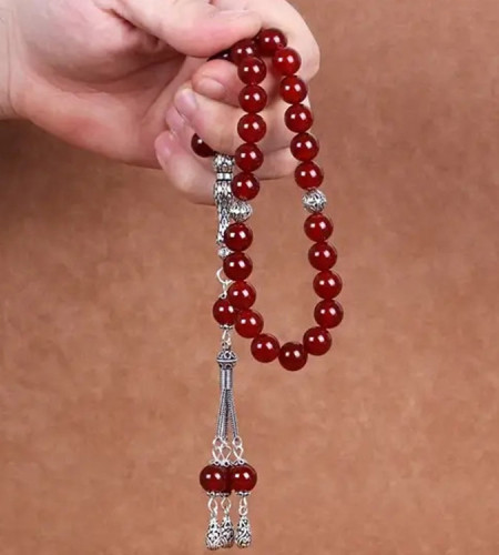 Large Size Silver Design Agate Stone Rosary