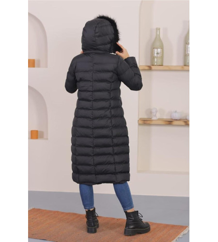 Women's long puffer coat, colour black