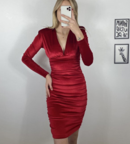 Velvet midi dress, red