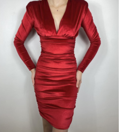 Velvet midi dress, red