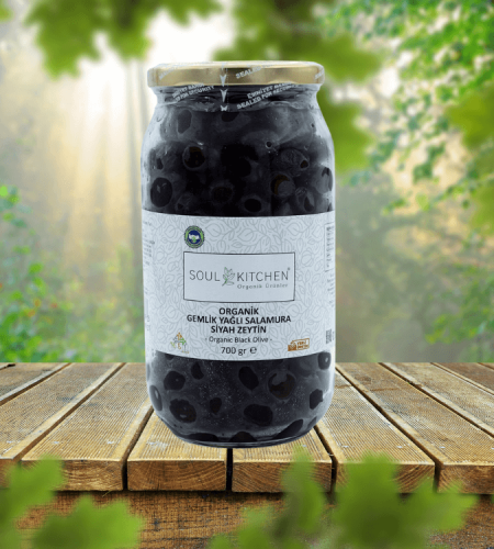 Organic Gemlik Oily Pickled Black Olives 700g