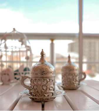 Set of 2 Ottoman Turkish Coffee Cups, Silver