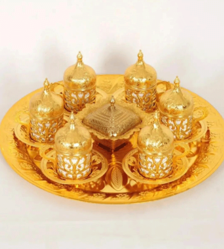 Ottoman Turkish coffee cups set for 6 people, golden