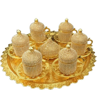 Swarovski crystal Turkish coffee cups set, golden color