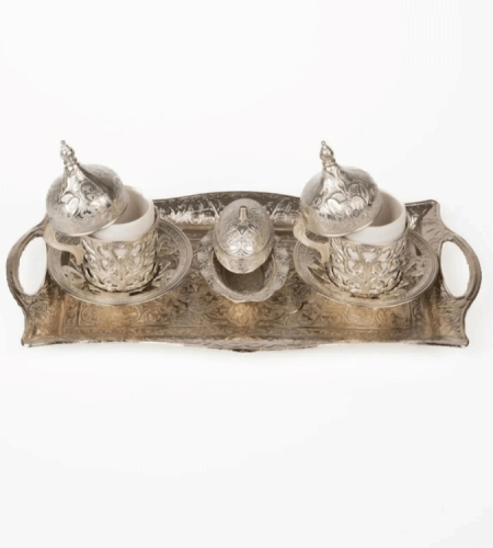 Ottoman Turkish coffee cups set for two people, silver
