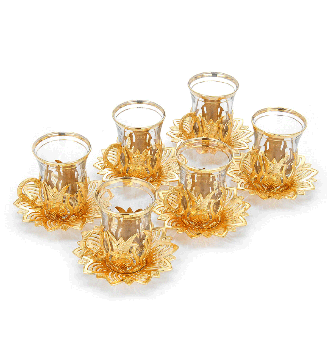 Turkish tea cups set, golden