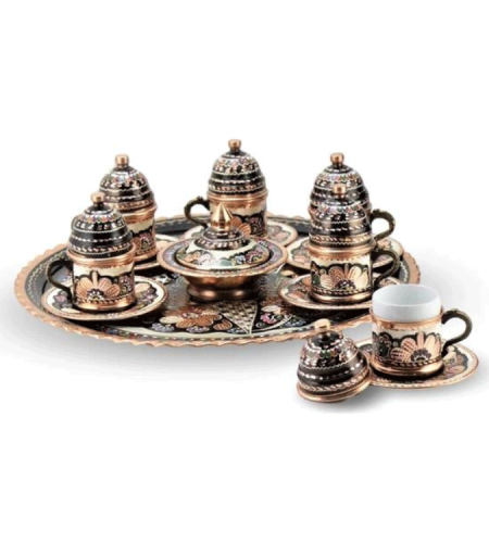 Copper Turkish coffee cups set for 6 people