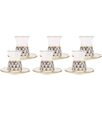 Elegant glass Turkish tea cups set from Karaca for 6 people
