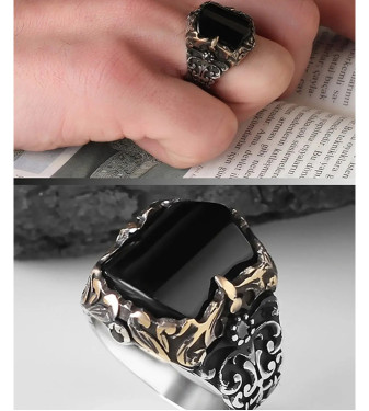 Sterling Silver Men's Ring 925 with Onyx Stone