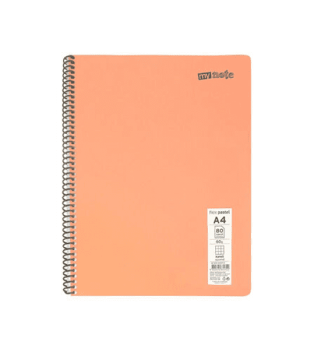 A4 lined pastel notebook with PP spiral cover, 80 sheets