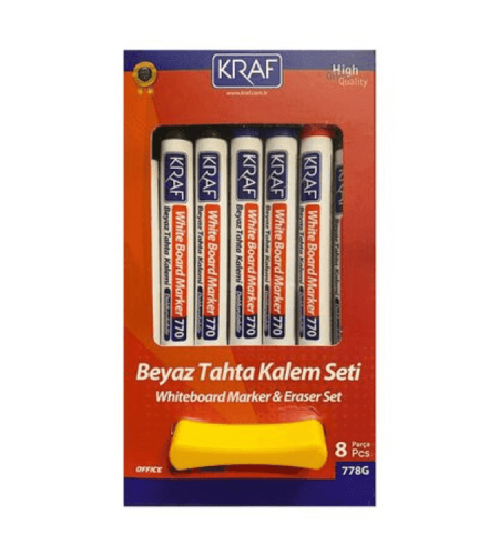 Kraf Whiteboard Pen & Eraser Set 8 Pcs